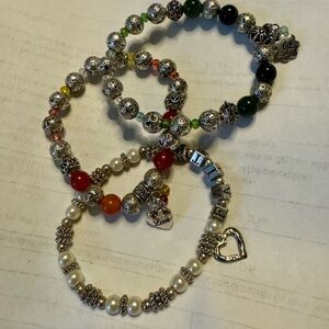 Chic Silver and Multicolor Beaded Inspirational Bracelet Set of 3